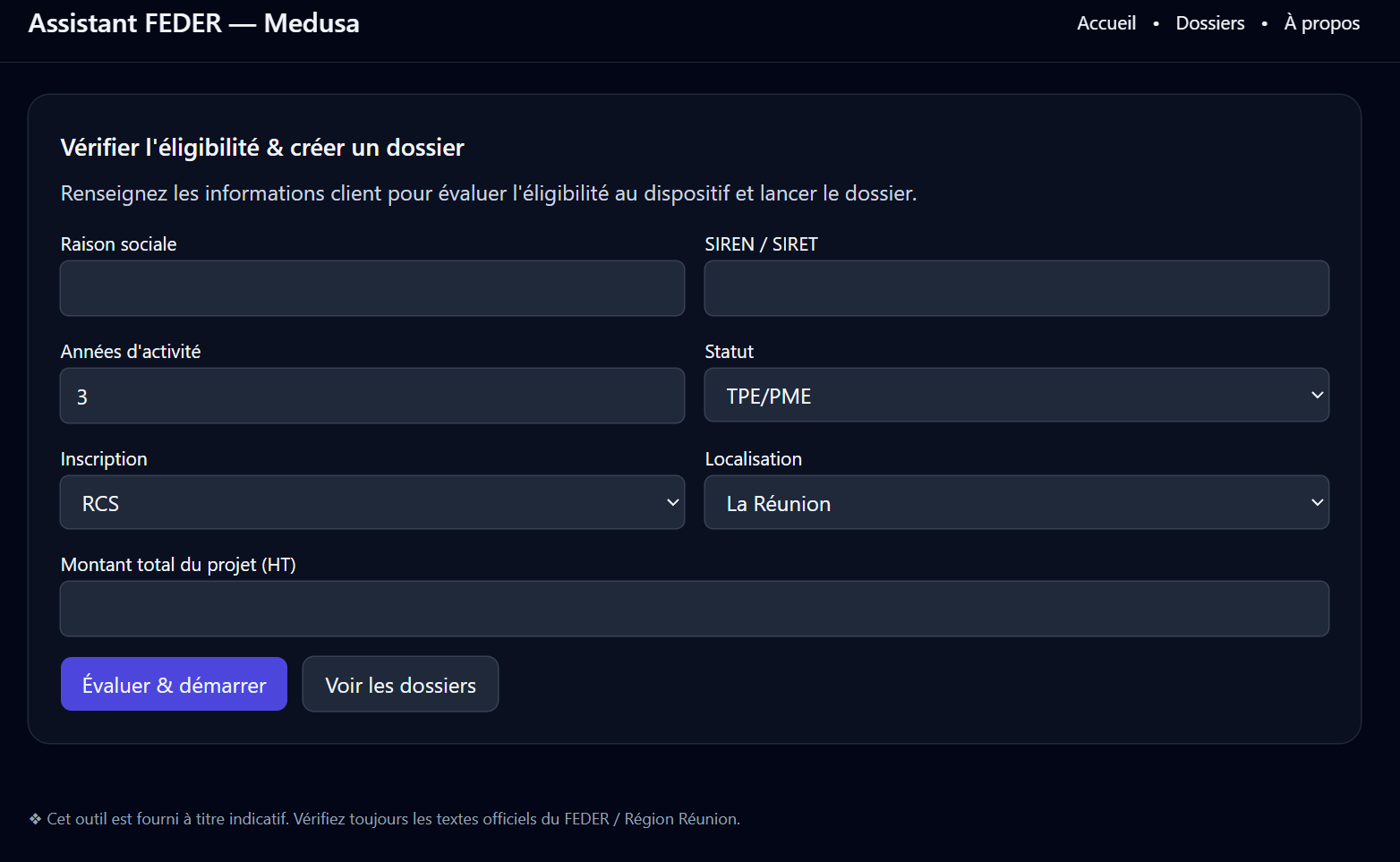 Tableau de bord de gestion des dossiers FEDER