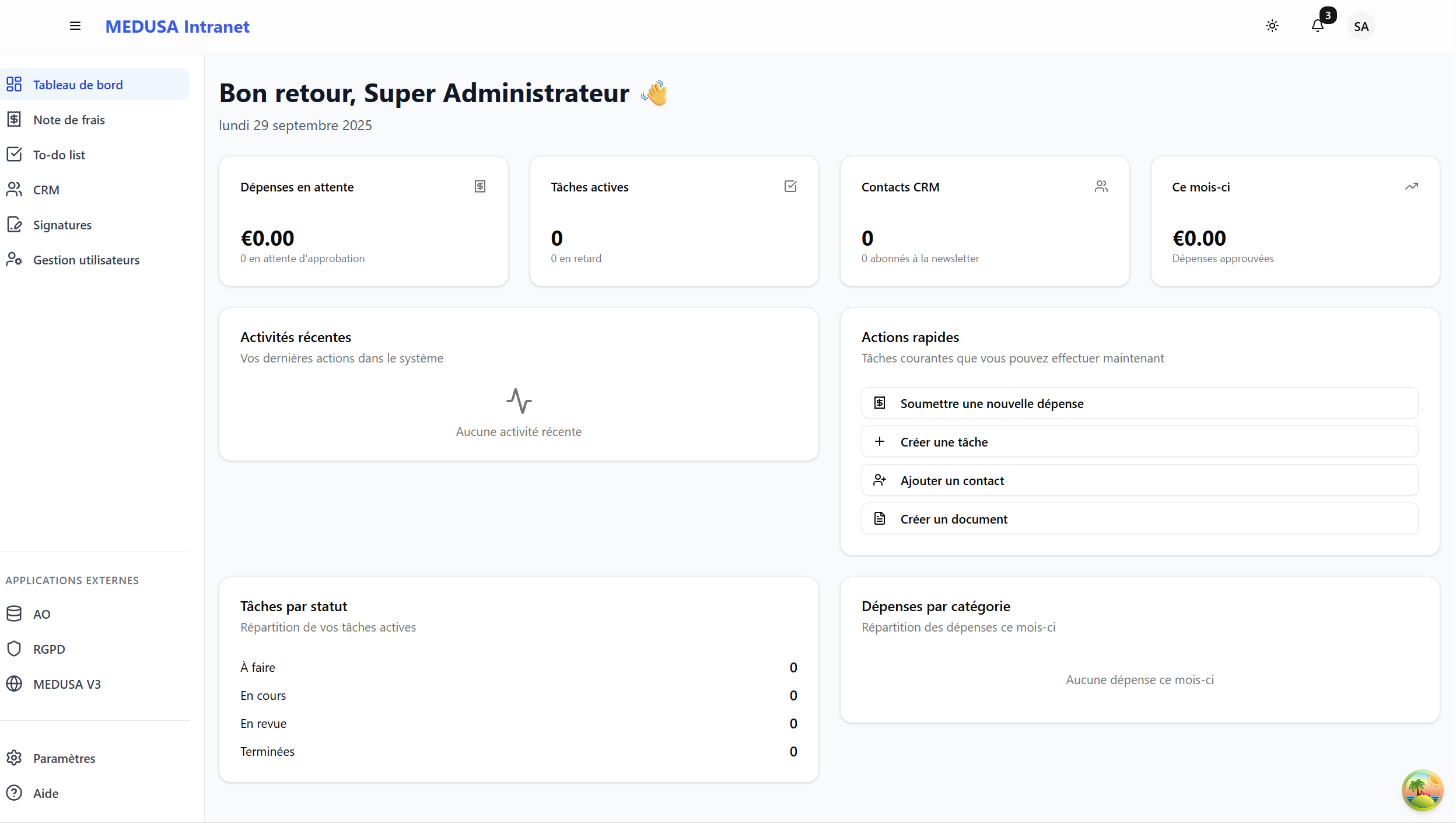 Tableau de bord Intranet
