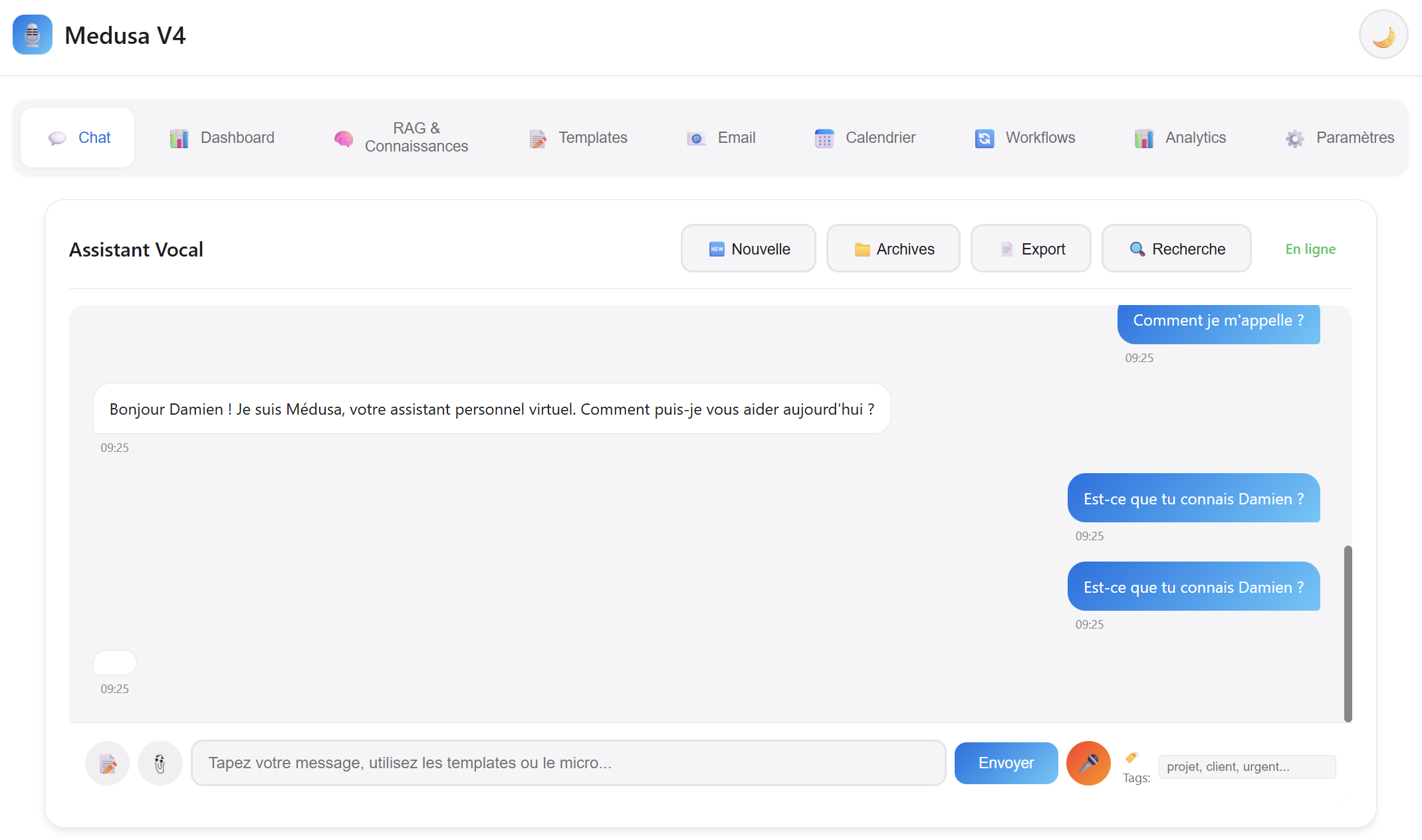 Interface de l’assistant vocal
