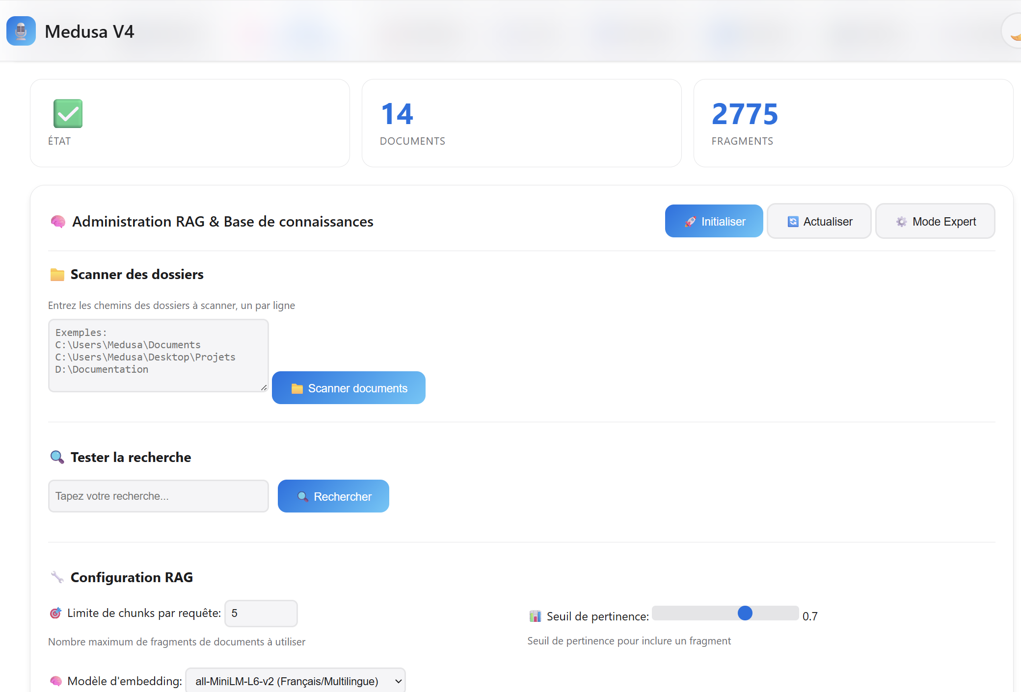 Interface d’une base de connaissances RAG